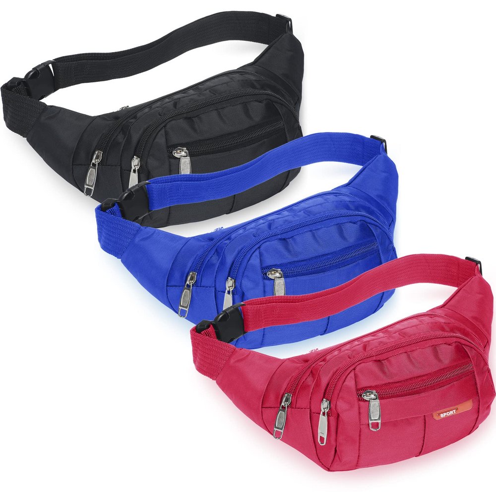3 Pcs Fanny Packs Crossbody Waist Bags for Women Men Crossbody Waterproof Fanny Pack Belt Bag for Travel Walking Running Hiking Cycling Outdoor Easy Carry Any Phone, Wallet (Black, Blue, Pink)