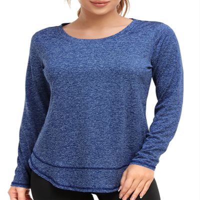 Abrooical Womens Long Sleeve Workout Tops Exercise Shirts Running Yoga Training T-Shirt Long Navy XX-Large
