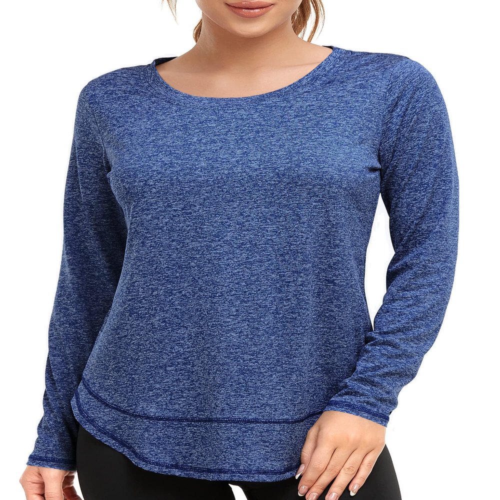 Abrooical Womens Long Sleeve Workout Tops Exercise Shirts Running Yoga Training T-Shirt Long Navy XX-Large