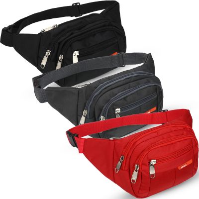 3 Pcs Fanny Packs Crossbody Waist Bags for Women Men Crossbody Waterproof Fanny Pack Belt Bag for Travel Walking Running Hiking Cycling Outdoor Easy Carry Any Phone, Wallet (Black, Red, Gray)