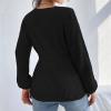 Fall Dresses, Crew Neck Tunic Women Warm Comfy Sweaters for Lightweight Open Cardigan Women's Fashion V-Neck Pullover Shirt Solid Color Long Sleeve Ruffle Waist Shirt Sweater Size (S, Black) view 3