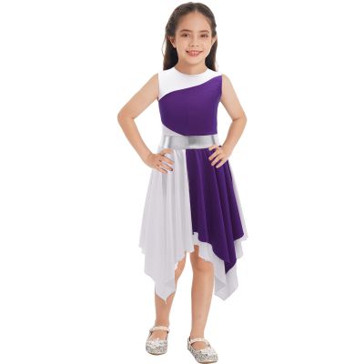 Linjinx Kids Girls Praise Lyrical Dance Dress Worship Liturgical Celebration Costume Church Robe Purple 6 Years