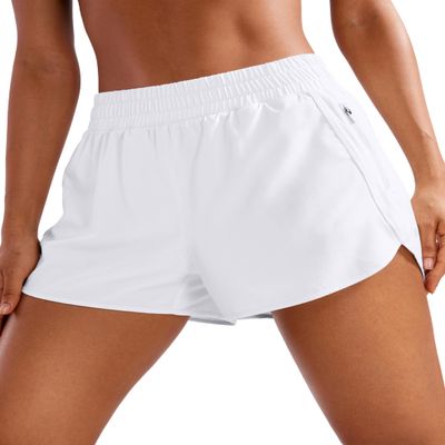 CRZ YOGA Dolphin Athletic Shorts for Women 3" - High Waisted Quick Dry for Running Workout Gym Track with Zip Pocket White Medium