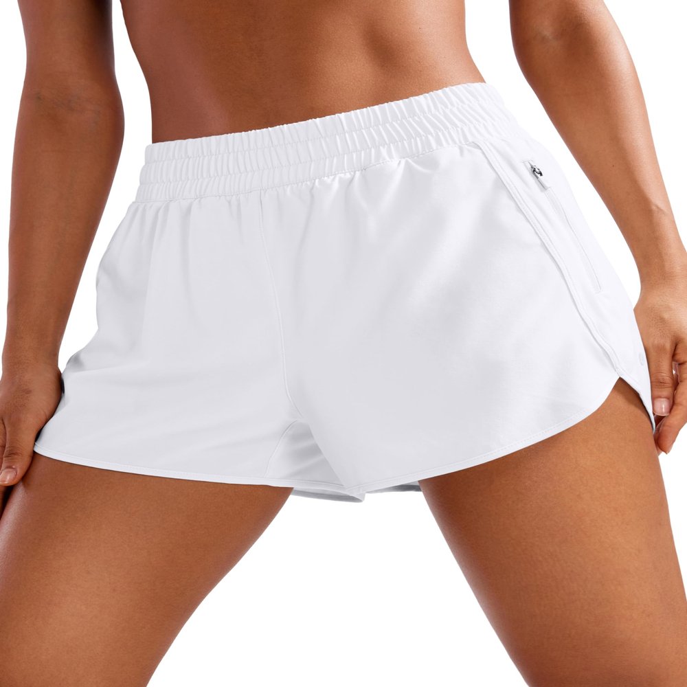 CRZ YOGA Dolphin Athletic Shorts for Women 3" - High Waisted Quick Dry for Running Workout Gym Track with Zip Pocket White Medium