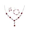 Fuqimanman2020 3pcs Red Rose Flower Pendant Y Necklace Dangle Earrings Bracelets Set for Women Bride Wedding Mothers Day Gifts Aesthetic Jewelry-3pcs view 1