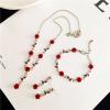 Fuqimanman2020 3pcs Red Rose Flower Pendant Y Necklace Dangle Earrings Bracelets Set for Women Bride Wedding Mothers Day Gifts Aesthetic Jewelry-3pcs view 2