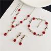 Fuqimanman2020 3pcs Red Rose Flower Pendant Y Necklace Dangle Earrings Bracelets Set for Women Bride Wedding Mothers Day Gifts Aesthetic Jewelry-3pcs view 3