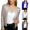 Womens Sequin Blazer Jacket Casual Long Sleeve Open Front Zip Up Sparkle Bomber Jackets for Evening Party view 2