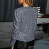 Womens Sequin Blazer Jacket Casual Long Sleeve Open Front Zip Up Sparkle Bomber Jackets for Evening Party view 3