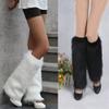 Altsuceser Women Winter Fashion Faux Furry Solid Color Soft Leg Warmers Boot Covers Black 15cm view 3