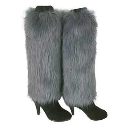 Altsuceser Women Winter Fashion Faux Furry Solid Color Soft Leg Warmers Boot Covers Grey 40cm