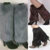 Altsuceser Women Winter Fashion Faux Furry Solid Color Soft Leg Warmers Boot Covers Grey 40cm view 3