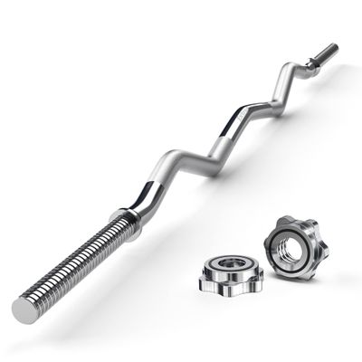 ExtreSpo 47" EZ Curl Bar Weight Lifting Bar, for Hip Thrusts/Squats/Lunges, 1-inch Weight Plates Curling Bar for Gym and Home, with 2 Star Collars (220lb Weight Capacity)
