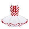 Aislor Girls Candy Cane Bowknot Mesh Ballet Tutu Dress Figure Ice Skating Leotard Dress Christmas Dancing Costume Red 6 Years view 1