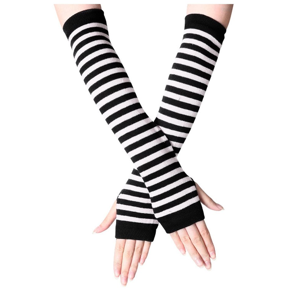 Fingerless Gloves Long Warmer Punk Arm Gothic Gloves Mittens for Women Cold Weather Heated Winter (White, One Size)