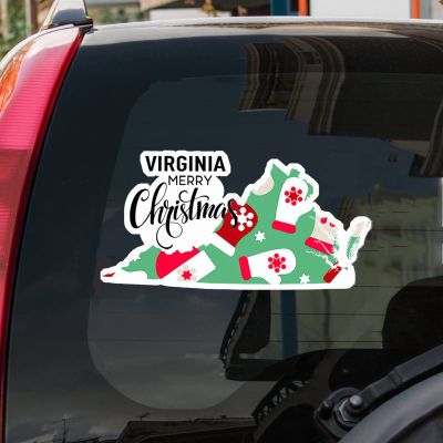 Merry Christmas Virginia Car Truck Decal Virginia USA States Christmas Decal for Car Vinyl Sticker Christmas Colorful Plaid Decals Bumper Stickers for Trucks Window Wall Laptop