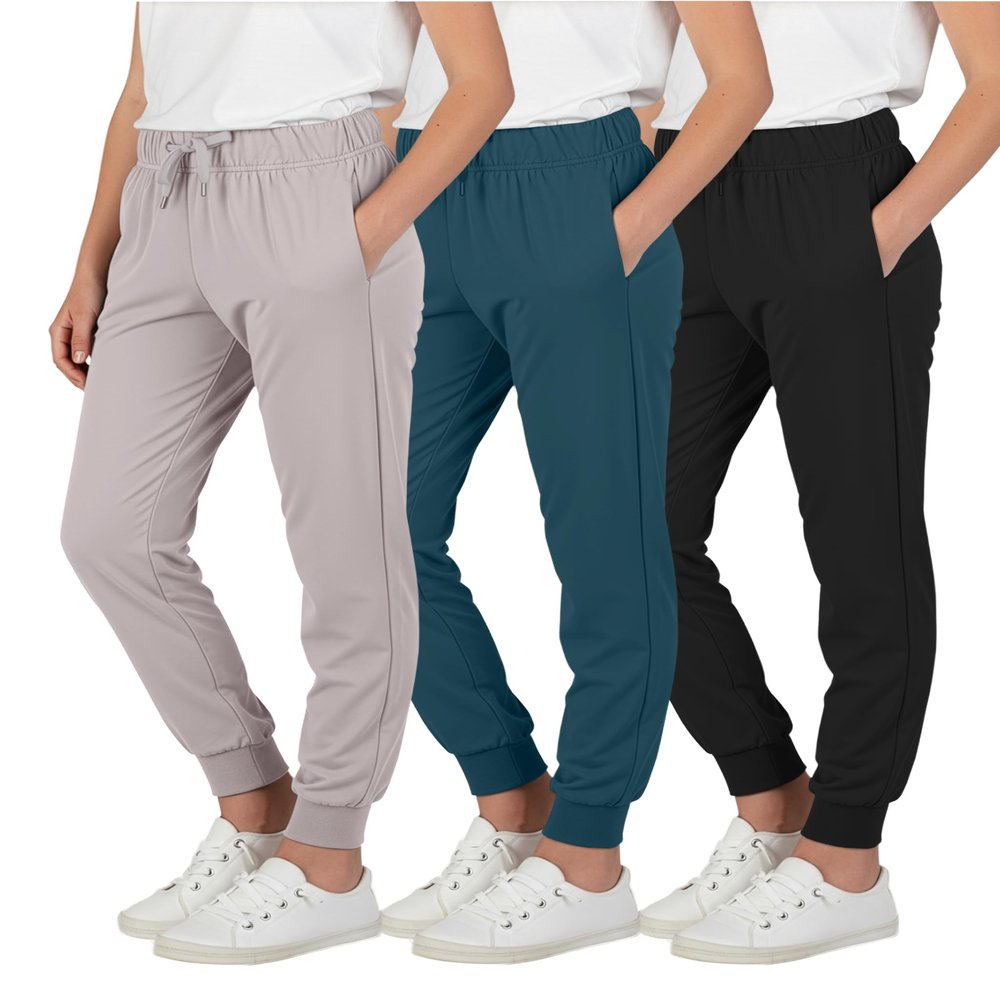 Real Essentials 3 Pack: Girls' Lounge Joggers Soft Athletic Performance Casual Sweatpants-Set 4, L (14)