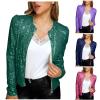 Womens Sequin Blazer Jacket Casual Long Sleeve Open Front Zip Up Sparkle Bomber Jackets for Evening Party view 2