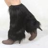 Altsuceser Women Winter Fashion Faux Furry Solid Color Soft Leg Warmers Boot Covers Black 40cm view 2