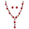 Fuqimanman2020 2pcs Red Rose Flower Pendant Y Necklace Dangle Earrings Set for Women Bride Wedding Mothers Day Gifts Aesthetic Jewelry-2pcs view 1
