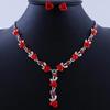 Fuqimanman2020 2pcs Red Rose Flower Pendant Y Necklace Dangle Earrings Set for Women Bride Wedding Mothers Day Gifts Aesthetic Jewelry-2pcs view 3