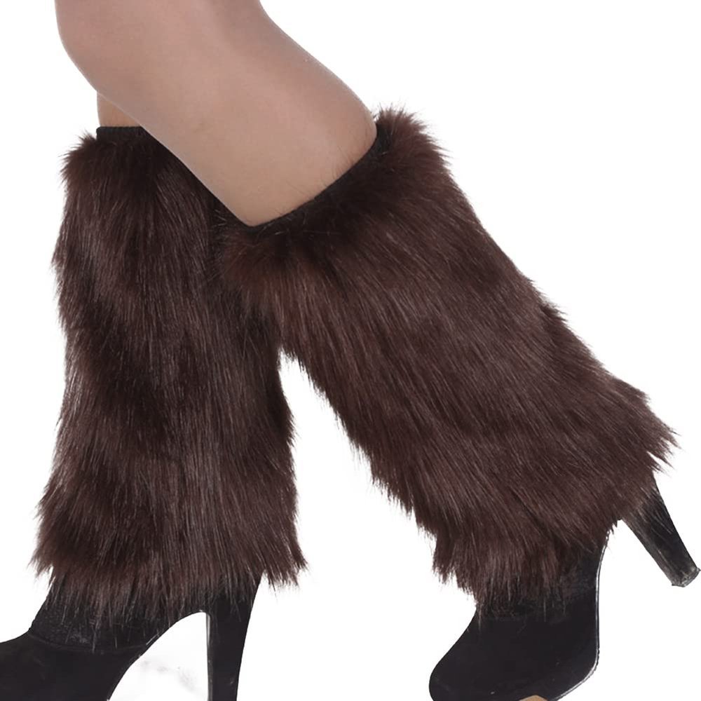 Altsuceser Women Winter Fashion Faux Furry Solid Color Soft Leg Warmers Boot Covers Coffee 40cm