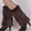 Altsuceser Women Winter Fashion Faux Furry Solid Color Soft Leg Warmers Boot Covers Coffee 40cm view 2