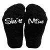 His and Hers Gift Set Cute Socks Fuzzy Novelty Socks Slipper socks (9-11, She is mine, Black) view 1