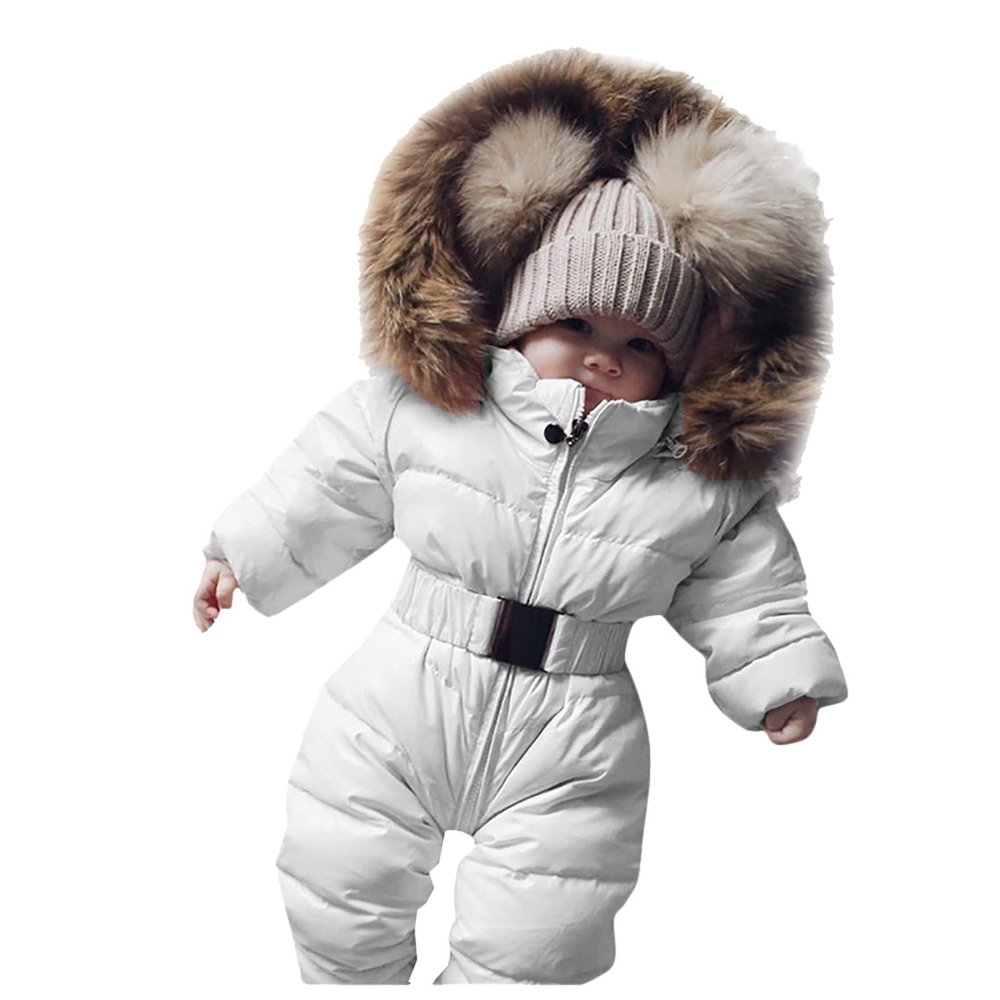 Outerwear Infant Snowsuit Jumpsuit Hooded Warm Girls Jacket Coat Romper Baby Girls Snow Toddler (V-WH, 12-18 Months)
