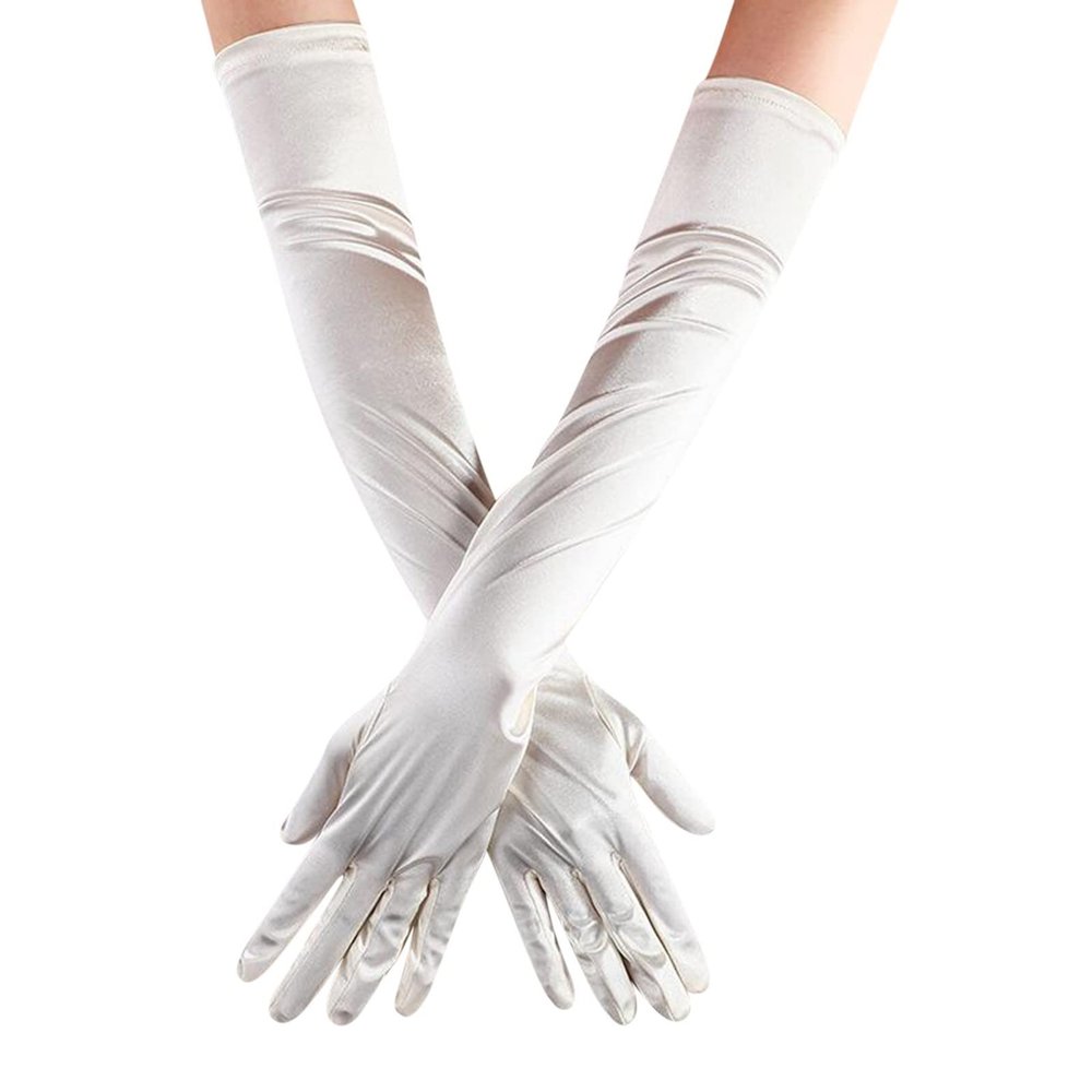 Opera Elbow Finger Women's Length Long Bridal Satin Dance Gloves 1920s Gloves Gloves Mittens (Beige, One Size)