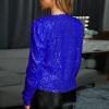 Womens Sequin Blazer Jacket Casual Long Sleeve Open Front Zip Up Sparkle Bomber Jackets for Evening Party view 3