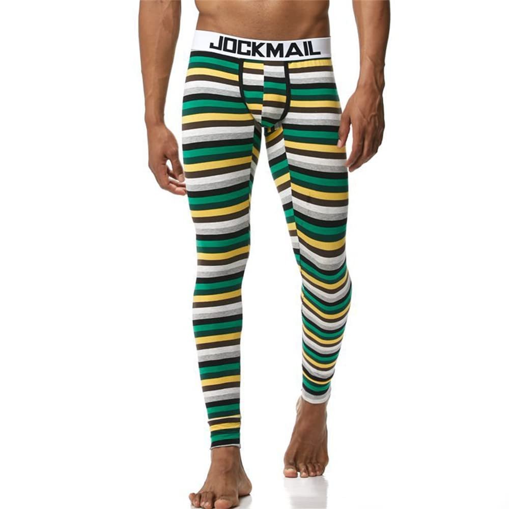 JOCKMAIL Long Johns Pants Men Thermal Underwear Cotton Printed Mens Thermal Underwear Sleeping Bottoms Leggings Pant (Yellow, Medium)