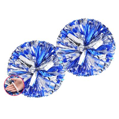 Aimto Pom Poms Cheerleading with a White Handle for Sports Party Dance Team Accessories Cheering Squad Spirit (2 Pack Blue Silver).