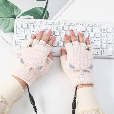 USB Electric Heated Gloves Mitten Half Fingerless Cold Weather Comfortable Wear Heated Gloves Winter Gift for Men Women,Flip Top Gloves with Touchscreen,for Indoor Outdoor Work Sport Gloves-B