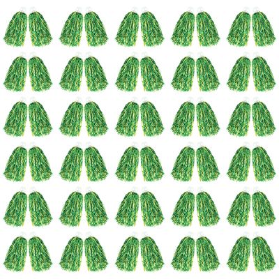 CUGBO 60Pcs Cheerleading Pom Poms Bulk, Metallic Foil Flower Ribbons Cheerleader Pompoms with Plastic Finger Ring for Adults Kids Girls Team Spirit Sports Dance Cheering (Green+Gold)