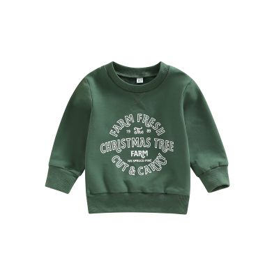 MoZiKQin Toddler Baby Christmas Outfit Girl Boy Crewneck Sweatshirt Letter Print Long Sleeve Sweater Shirt Fall Clothes (Christmas Tree Farm-Green,2-3T)