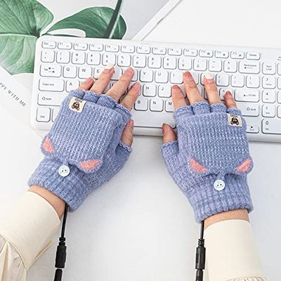 Women's Half Finger Gloves Electric Heated Gloves Winter Heating Gloves Touchscreen Washable Half-Finger Clamshell Gloves for Laptop Work Study Texting Sport Warm Gloves-A
