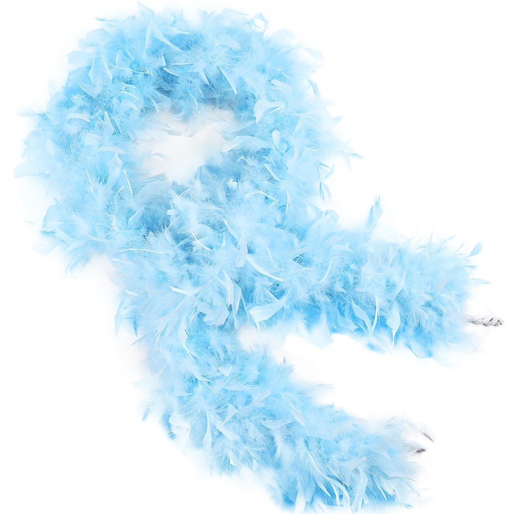 THARAHT Baby Blue Chandelle Turkey Feather Boa 2 Yards 60g for DIY Craft Home Dancing Wedding Party Halloween Costume Decoration Feather Boa