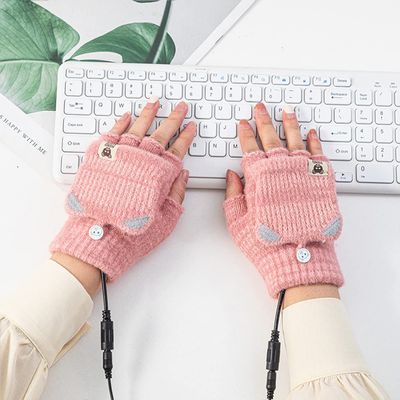Winter Warm Electric Heated Gloves Halloween for Family,Cool Girls Flip Top Gloves USB Charging Half-Finger Clamshell Gloves for Riding Fishing Hiking Heated Gloves-C