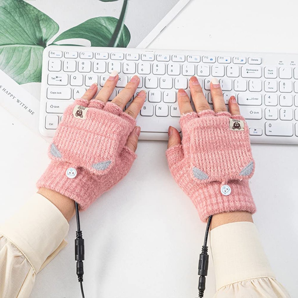 Winter Warm Electric Heated Gloves Halloween for Family,Cool Girls Flip Top Gloves USB Charging Half-Finger Clamshell Gloves for Riding Fishing Hiking Heated Gloves-C