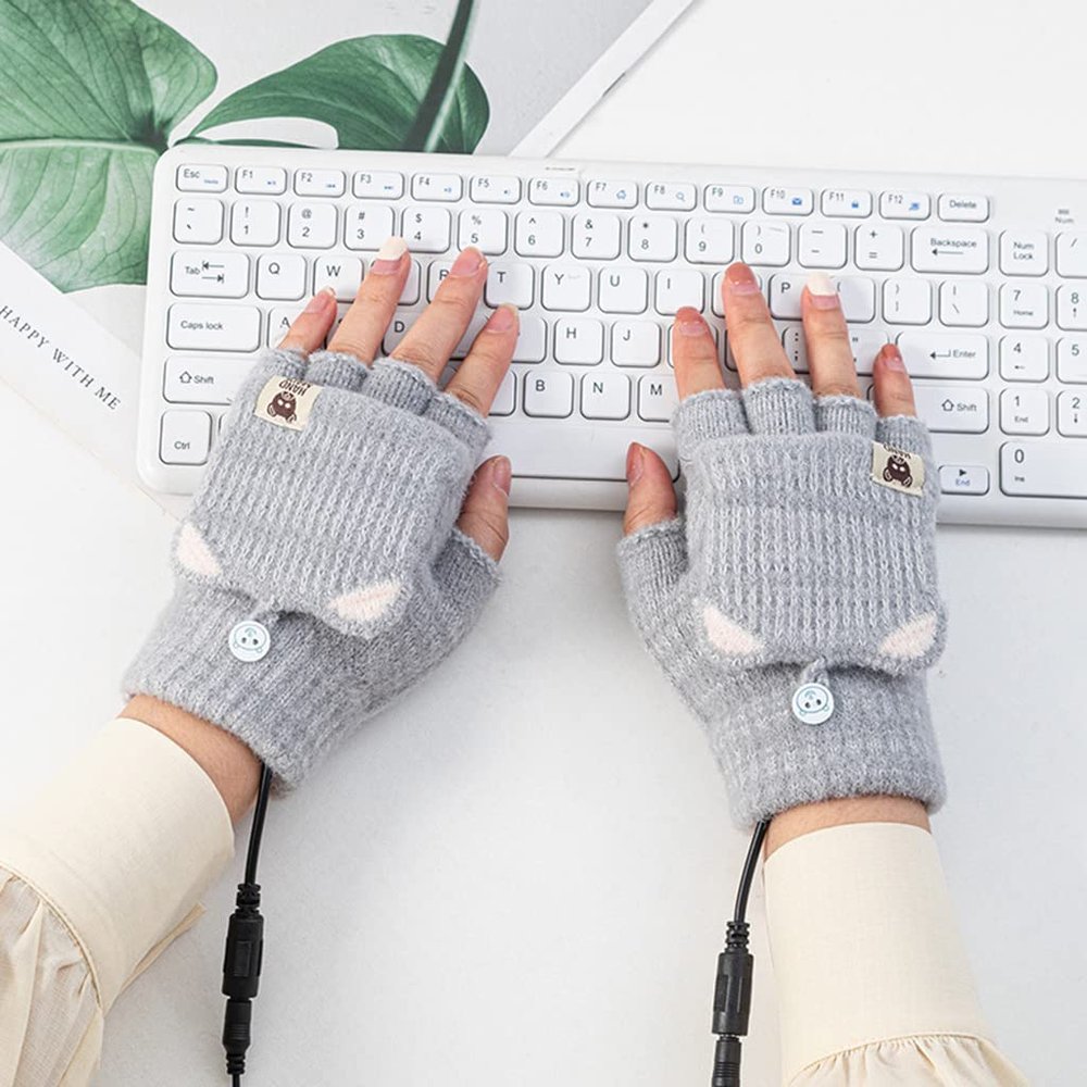 Winter Warm Electric Heated Gloves Halloween for Family,Cool Girls Flip Top Gloves USB Charging Half-Finger Clamshell Gloves for Riding Fishing Hiking Heated Gloves-B