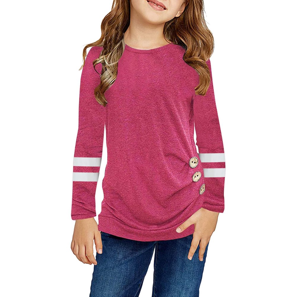 Kids Little Girls Tunic Tops Crewneck Ultra Soft Solid Color Long Sleeve Striped Comfortable Cat (Hot Pink, 10-11 Years)