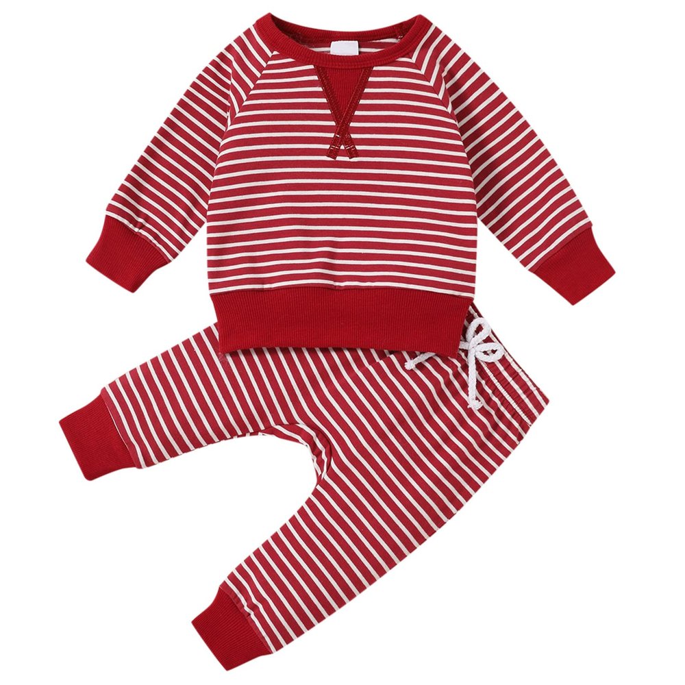 Infant Newborn Kids Baby Boys Girls Striped Patchwork Long Sleeve Blouse Tops Cotton 36 Month Boy (Red, 6-9 Months)