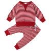 Infant Newborn Kids Baby Boys Girls Striped Patchwork Long Sleeve Blouse Tops Cotton 36 Month Boy (Red, 6-9 Months) view 1