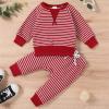 Infant Newborn Kids Baby Boys Girls Striped Patchwork Long Sleeve Blouse Tops Cotton 36 Month Boy (Red, 6-9 Months) view 2