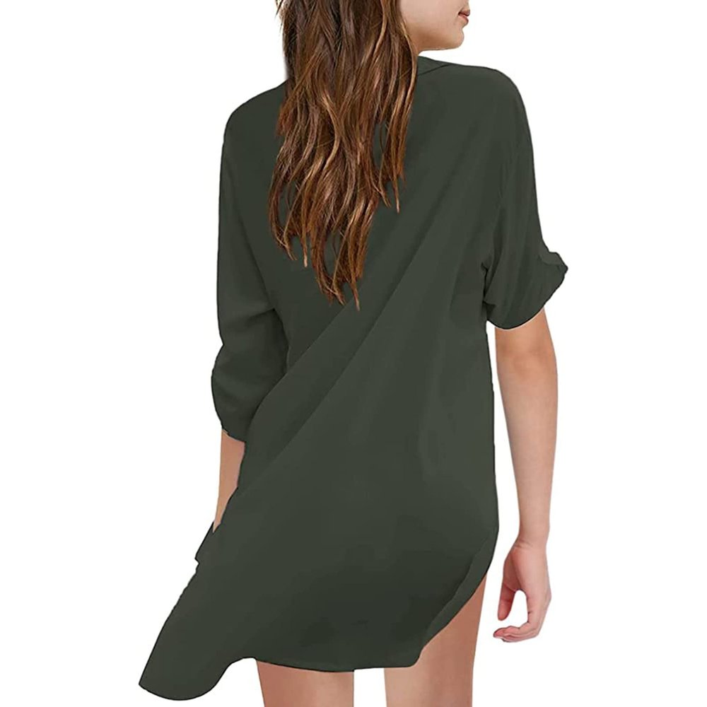 Little Girl's Kids Swimsuit Beach Cover Up For Girl Chiffon Shirt Bikini Beachwear Toddler (Army Green, 12-13 Years)
