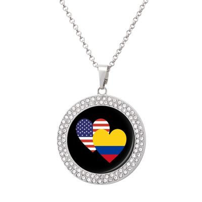 Colombia American Heart Flag Necklace Adjustable Length Pendant Necklace Personalized Jewelry for Women One Size