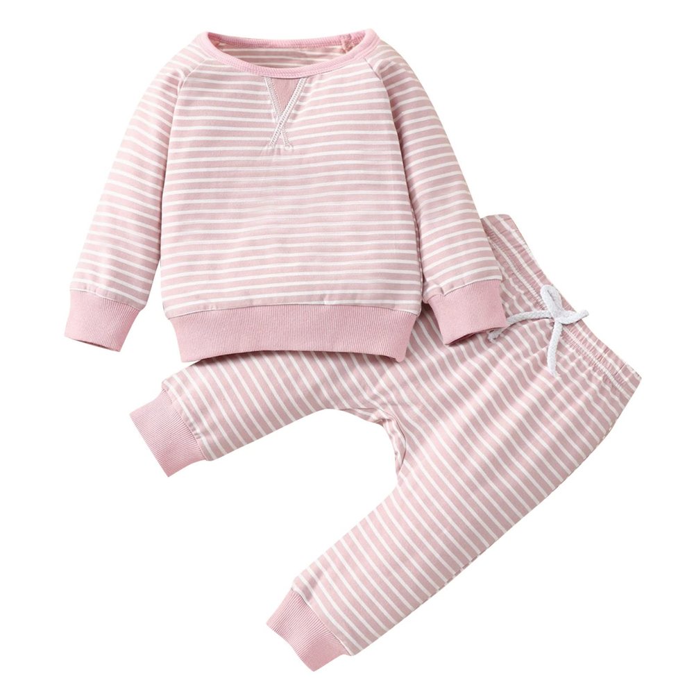 Infant Newborn Kids Baby Boys Girls Striped Patchwork Long Sleeve Blouse Tops Cotton 36 Month Boy (Pink, 6-9 Months)