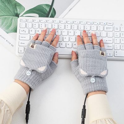 USB Electric Heated Gloves Mitten Half Fingerless Cold Weather Comfortable Wear Heated Gloves Winter Gift for Men Women,Flip Top Gloves with Touchscreen,for Indoor Outdoor Work Sport Gloves-and