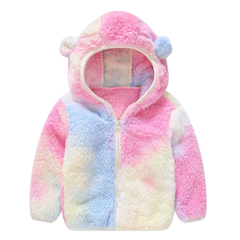 Toddler Girls Winter Windproof Tie Dye Hooded Coat Jacket Kids Warm Fleece Snow Jackets And Pants (Pink, 6-12 Months)